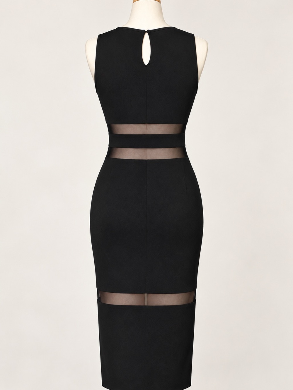 T by Alexander Wang Black Mesh Stripe Ponte Midi Dress